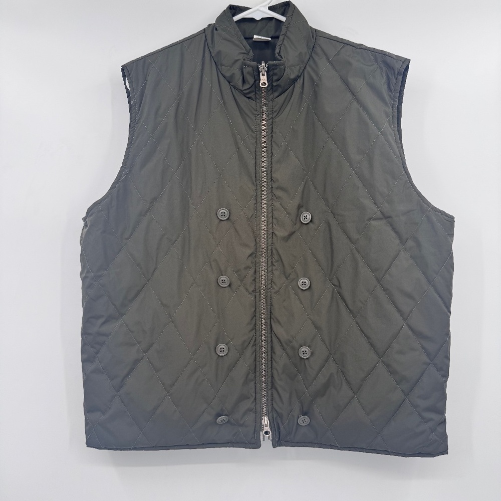 J Crew Vest Men Large Brown Quilted Puffer Full Zip Preppy Outdoor Lightweight